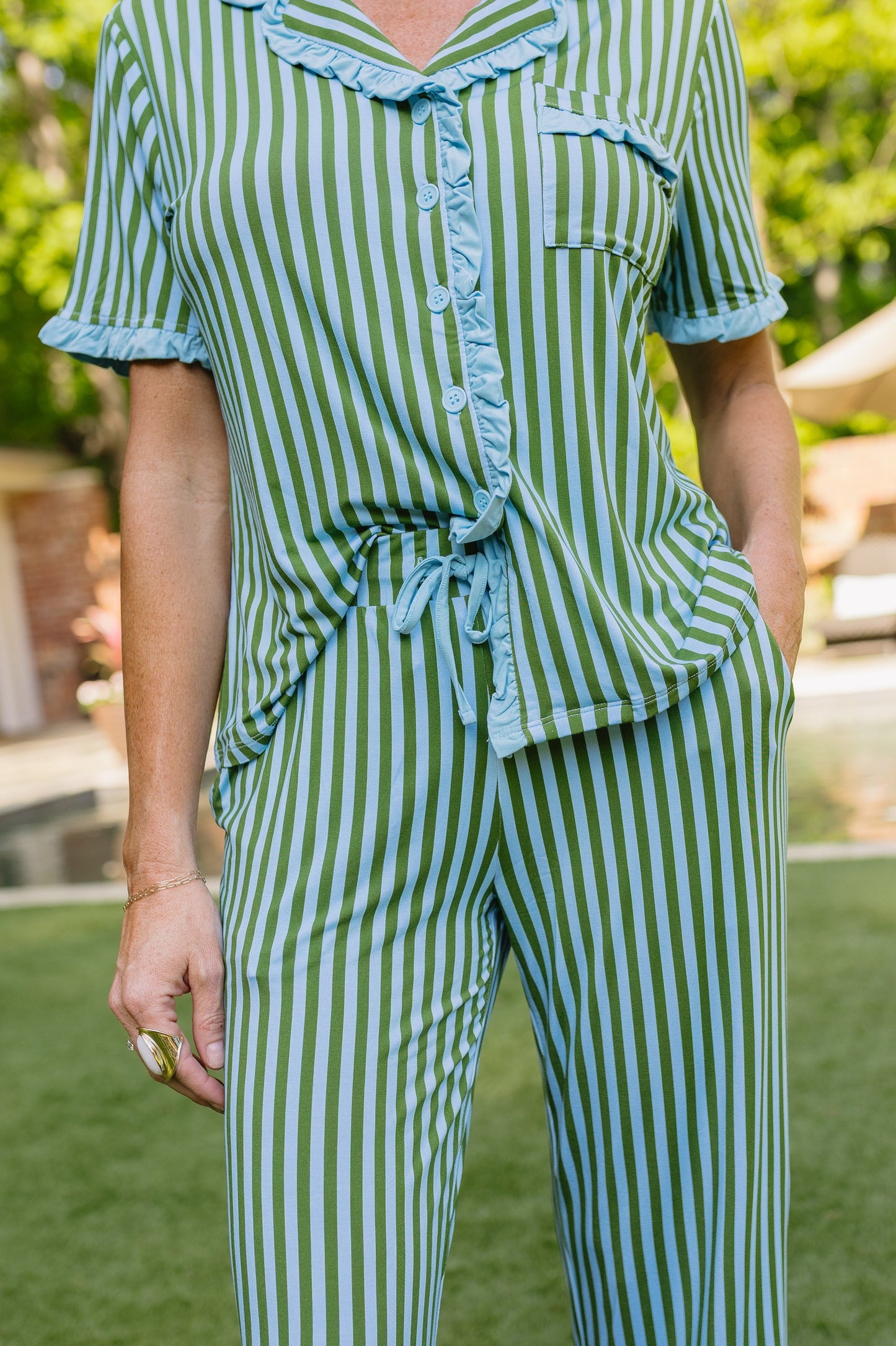 Summertime Stripes Adult Pajama Set - Top & Pants
