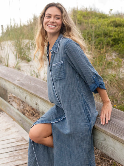 Lola Cotton Maxi Shirt Dress - Denim
