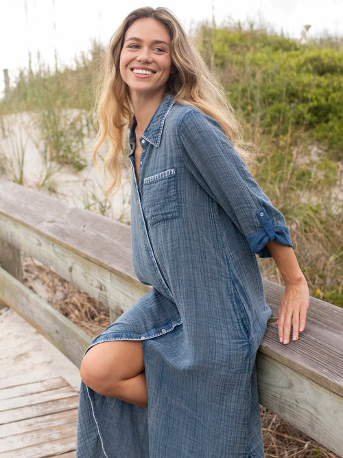 Lola Cotton Maxi Shirt Dress - Denim