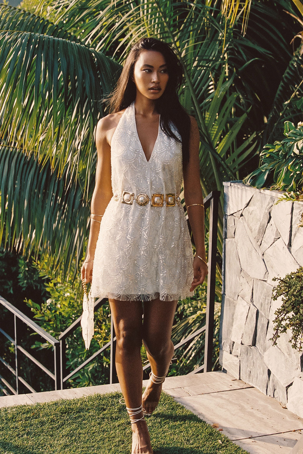 Izzie White Beaded Mini Dress