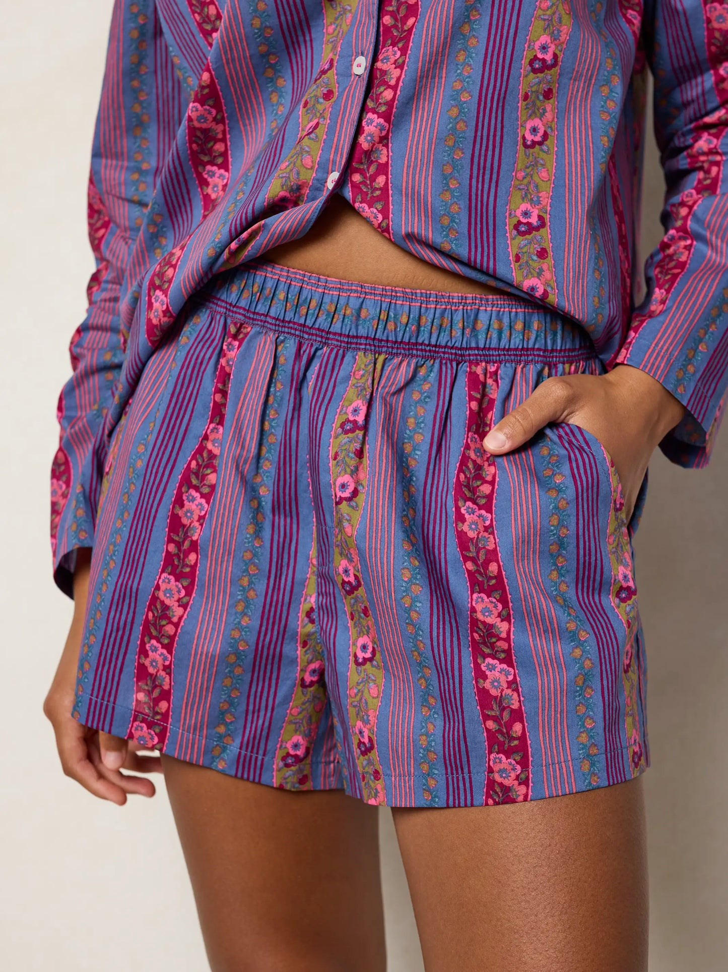 Mix & Match Cotton Pajama Shorts - Retro Ribbons Navy