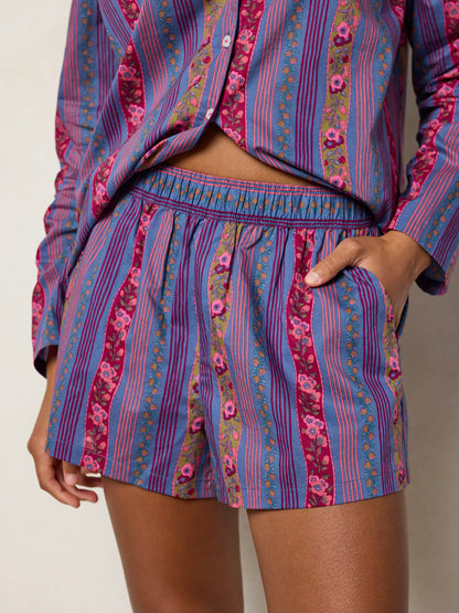 Mix & Match Cotton Pajama Shorts - Retro Ribbons Navy