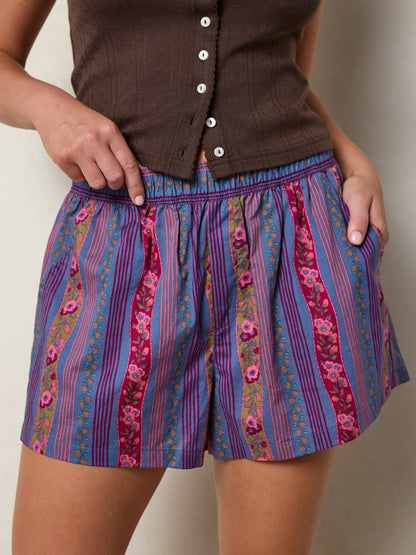 Mix & Match Cotton Pajama Shorts - Retro Ribbons Navy