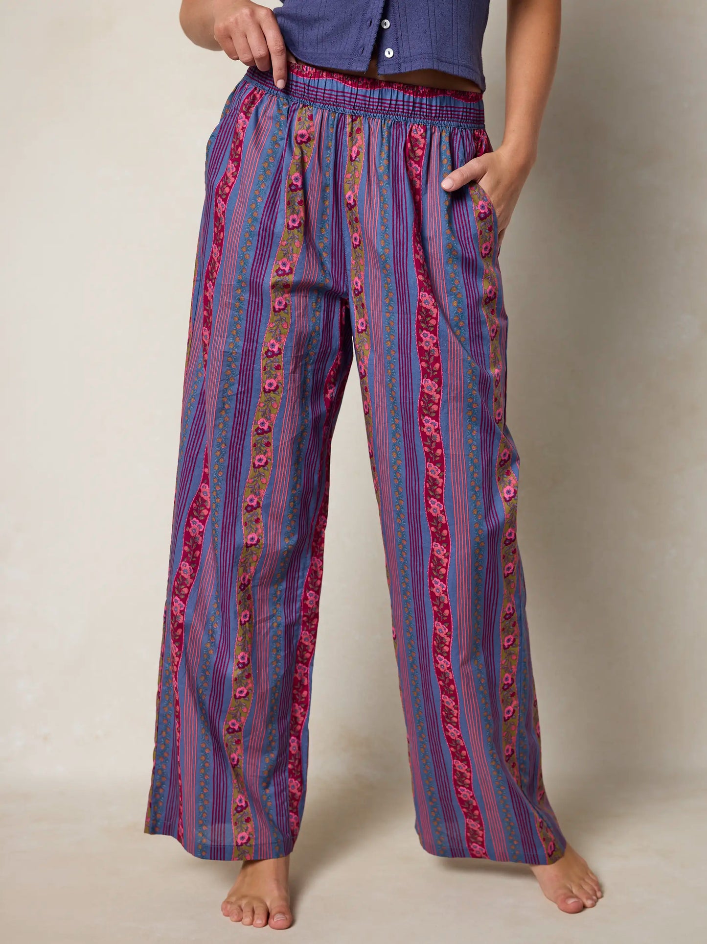 Mix & Match Cotton Pajama Pants - Retro Ribbons Navy