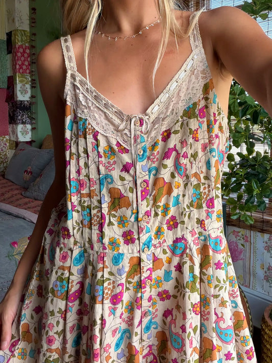 Cotton & Lace Romper - Paisley Petals