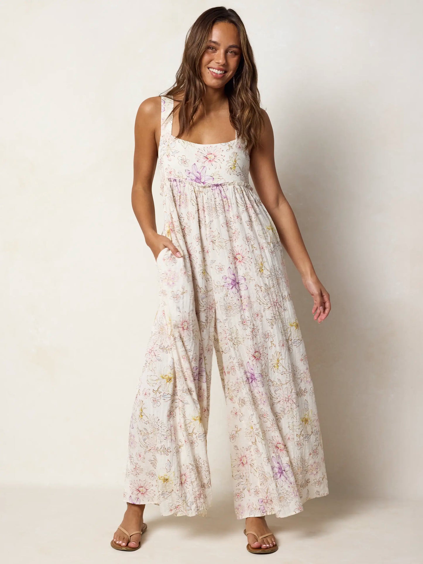 Gabi Jumpsuit - Dahlia Flora Ivory