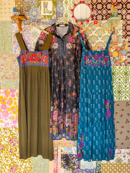 Embroidered Tricia Maxi Dress - Olive Polka Dot