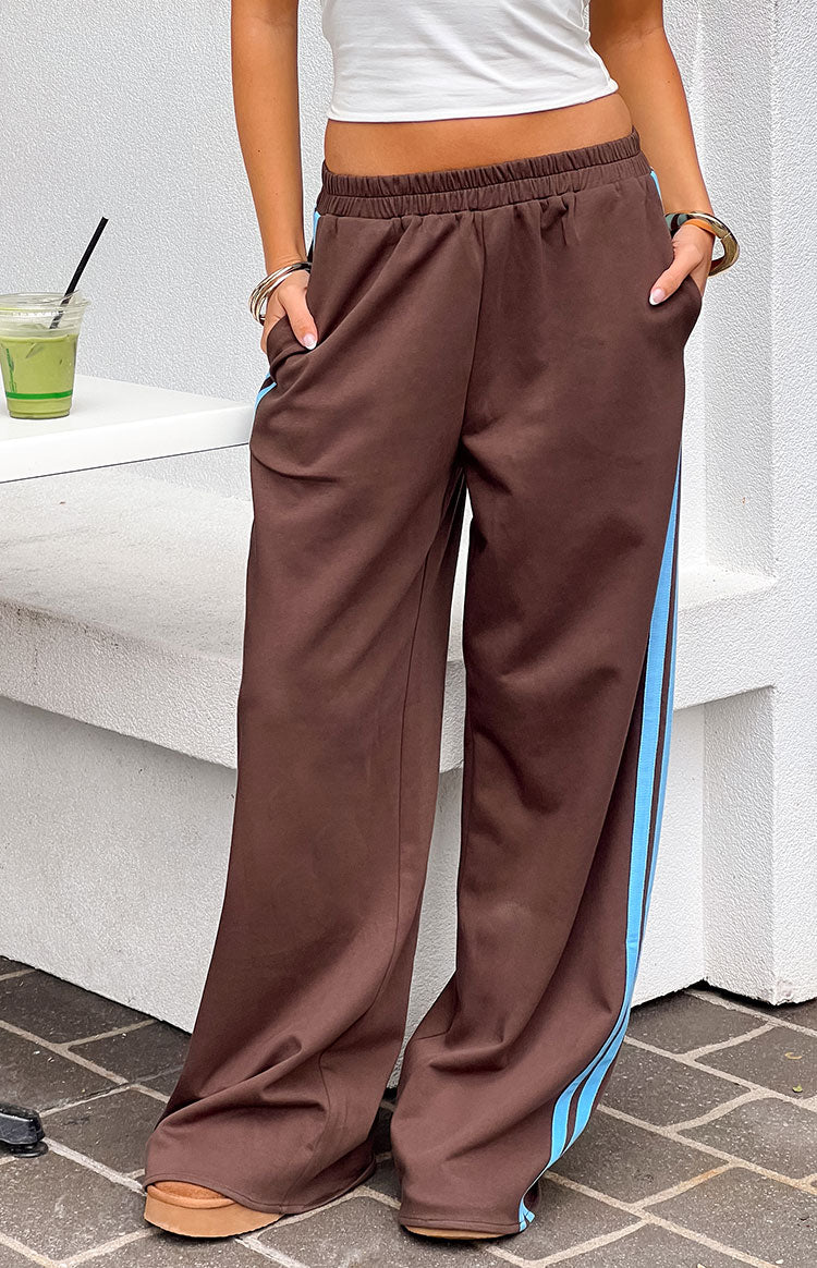 Kosie Chocolate And Blue Stripe Track Pants - PRE ORDER