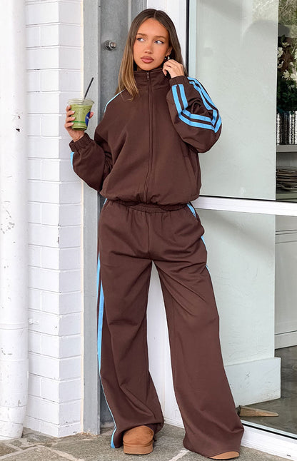 Kosie Chocolate And Blue Stripe Track Pants - PRE ORDER