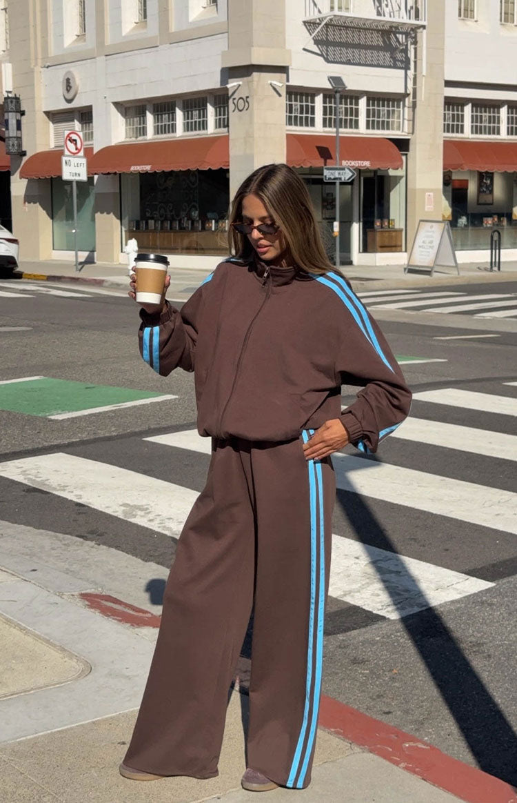 Kosie Chocolate And Blue Stripe Track Pants - PRE ORDER
