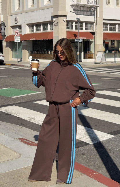 Kosie Chocolate And Blue Stripe Track Pants - PRE ORDER