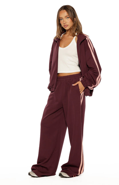 Kosie Burgundy and Pink Stripe Track Pants - PRE ORDER