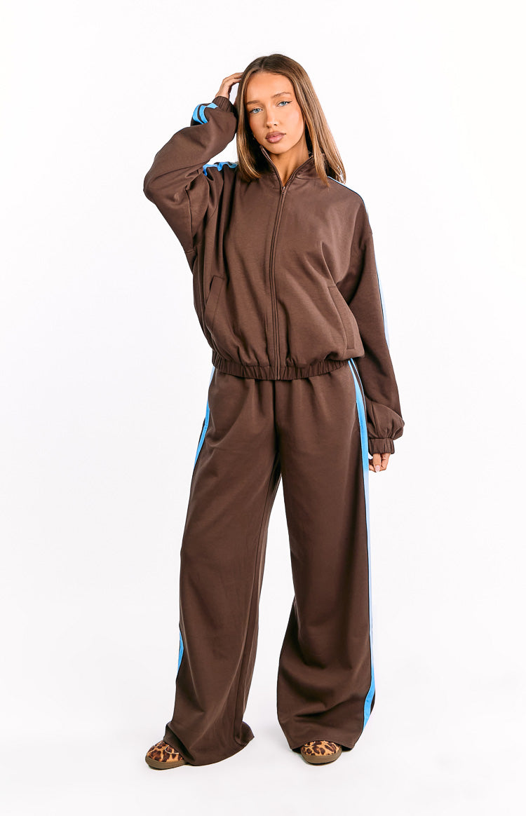 Kosie Chocolate And Blue Stripe Track Pants - PRE ORDER