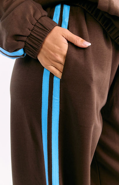 Kosie Chocolate And Blue Stripe Track Pants - PRE ORDER