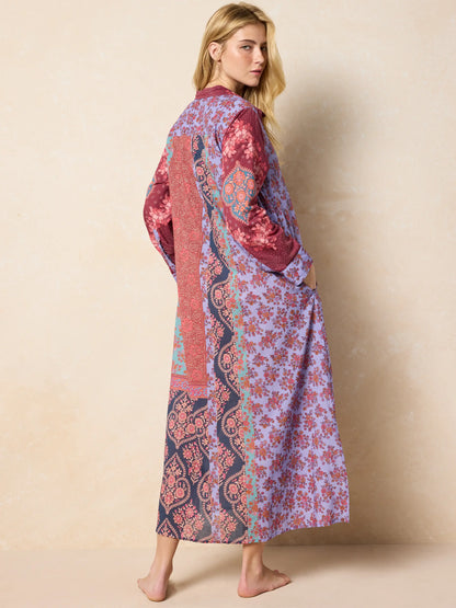 Drew Cotton Shirt Dress - Red Patchwork