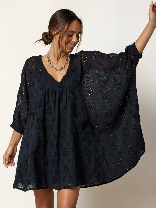 Mia Cotton Eyelet Dress - Black