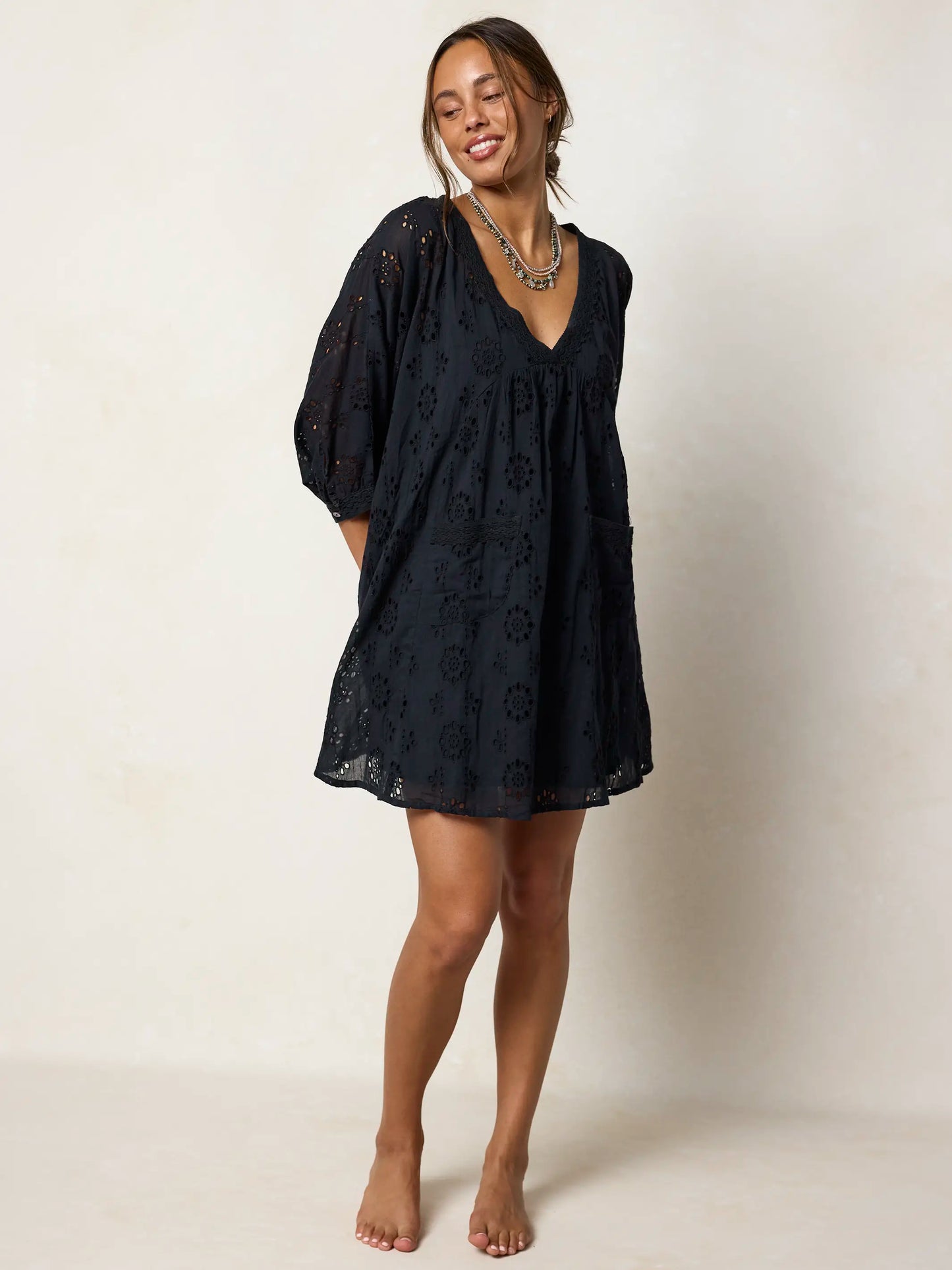Mia Cotton Eyelet Dress - Black