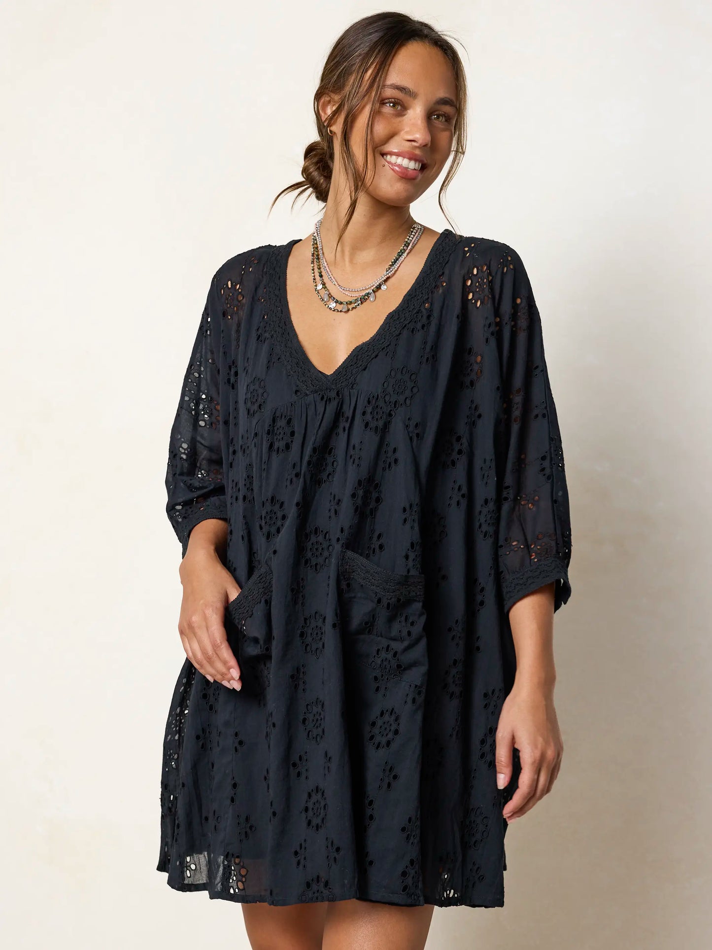 Mia Cotton Eyelet Dress - Black