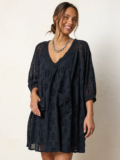 Mia Cotton Eyelet Dress - Black