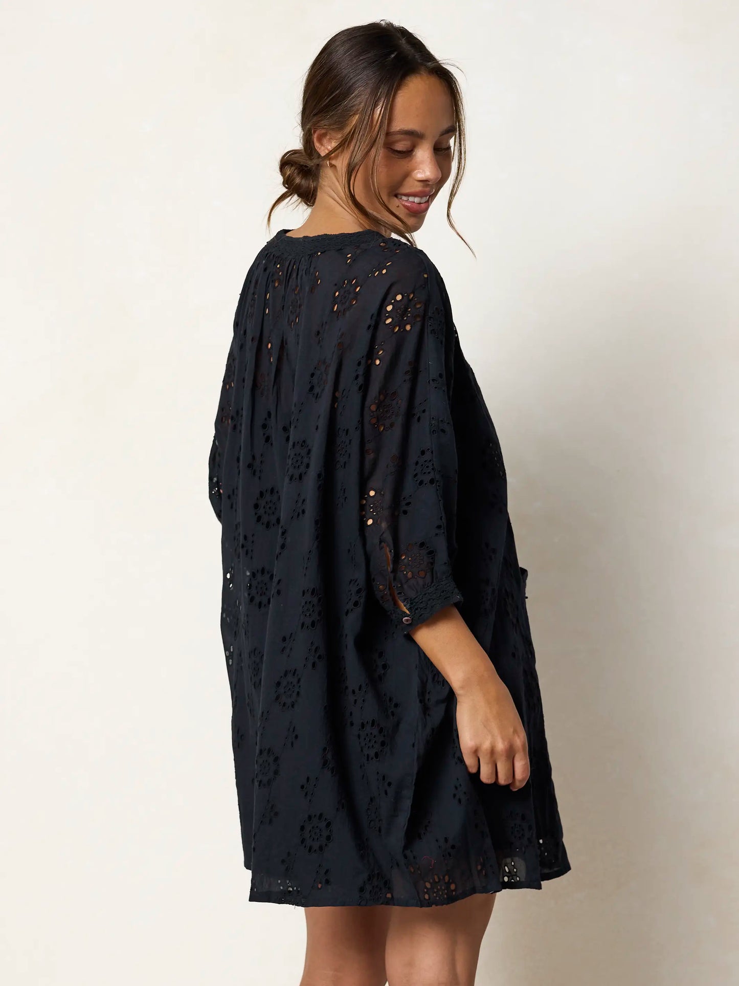 Mia Cotton Eyelet Dress - Black
