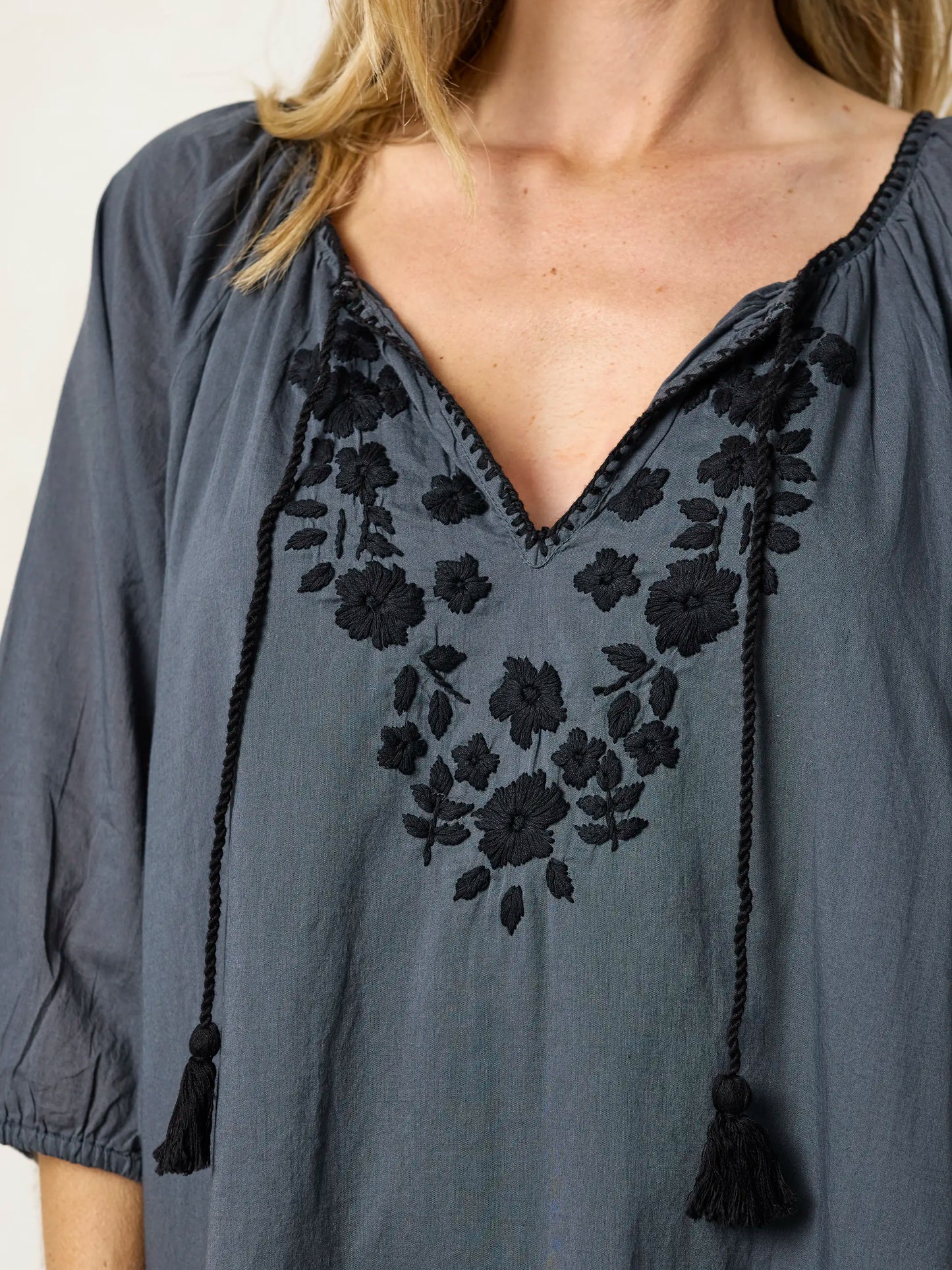 Christy Embroidered Cotton Maxi Dress - Charcoal
