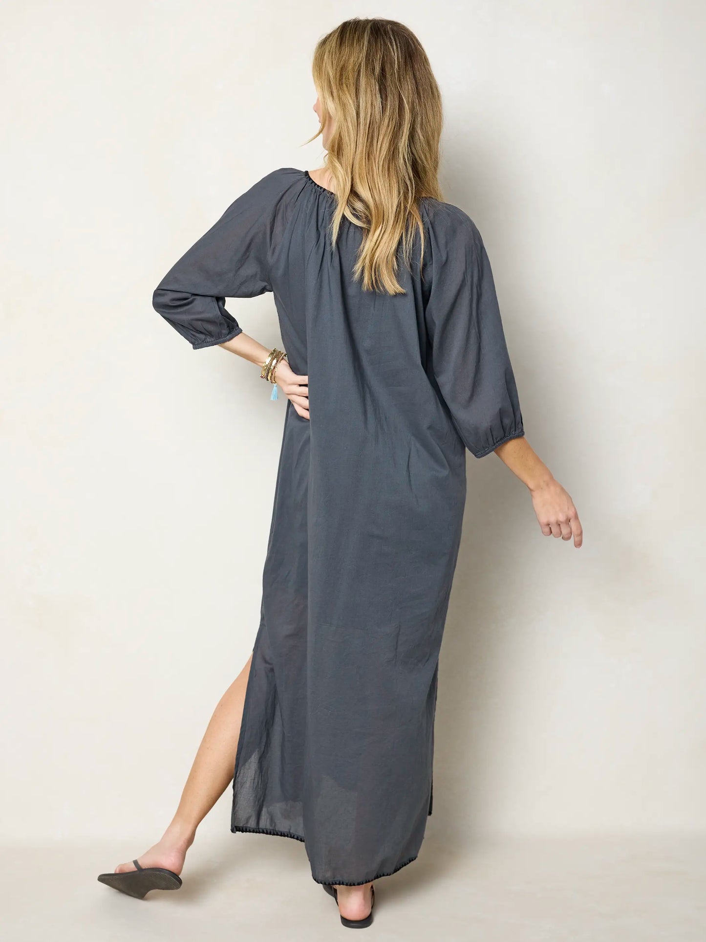 Christy Embroidered Cotton Maxi Dress - Charcoal