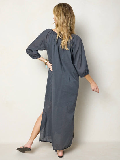 Christy Embroidered Cotton Maxi Dress - Charcoal