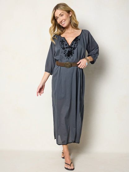 Christy Embroidered Cotton Maxi Dress - Charcoal