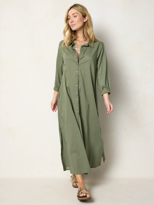 Drew Cotton Shirt Dress - Olive