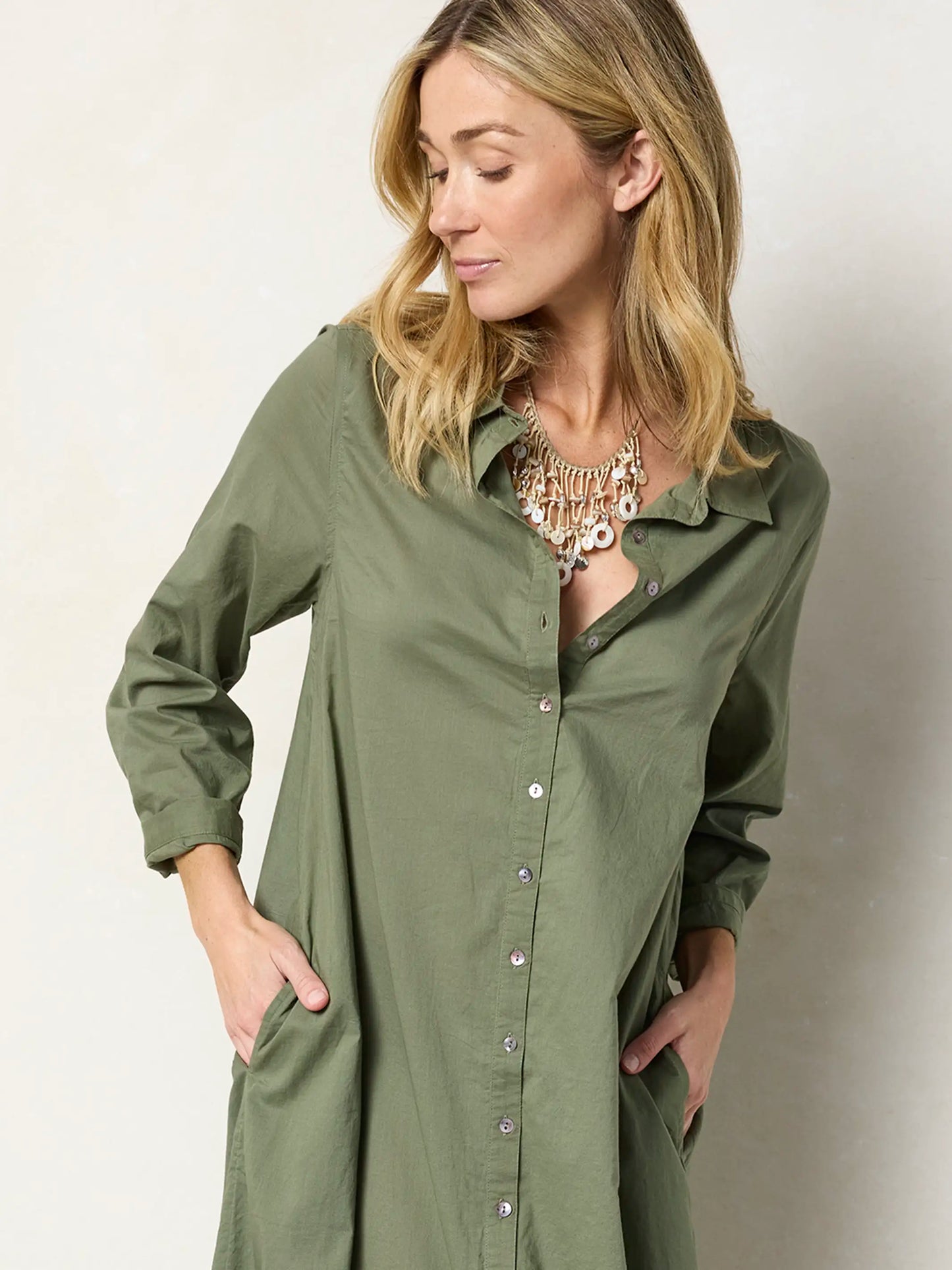 Drew Cotton Shirt Dress - Olive