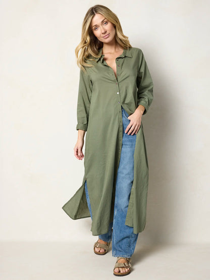 Drew Cotton Shirt Dress - Olive