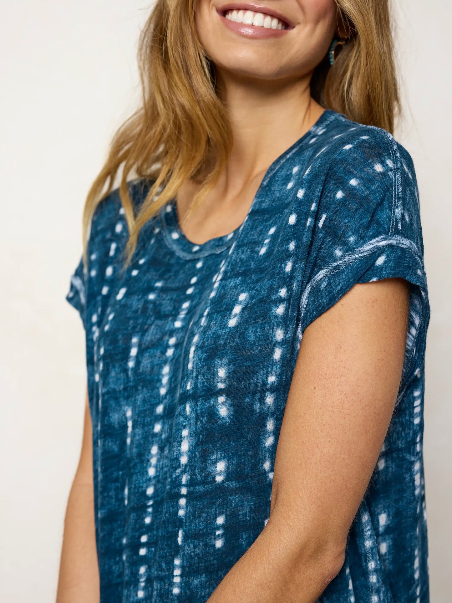 Frankie Knit Cotton Tee Midi Dress - Indigo Shibori Stripe