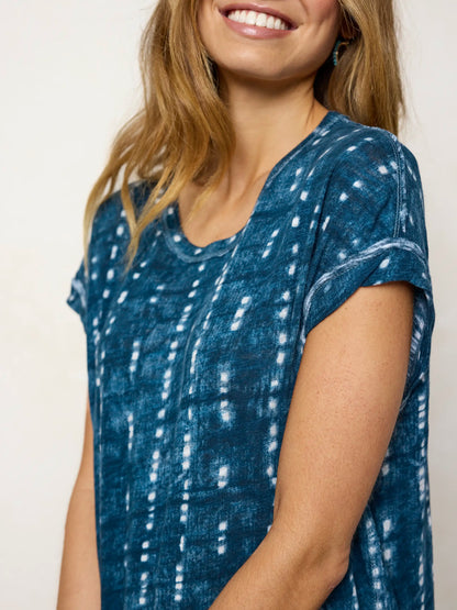 Frankie Knit Cotton Tee Midi Dress - Indigo Shibori Stripe