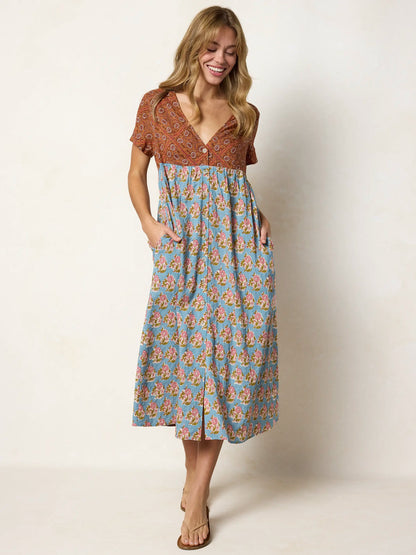 Avery Midi Dress - Wildflower Tiles Rust