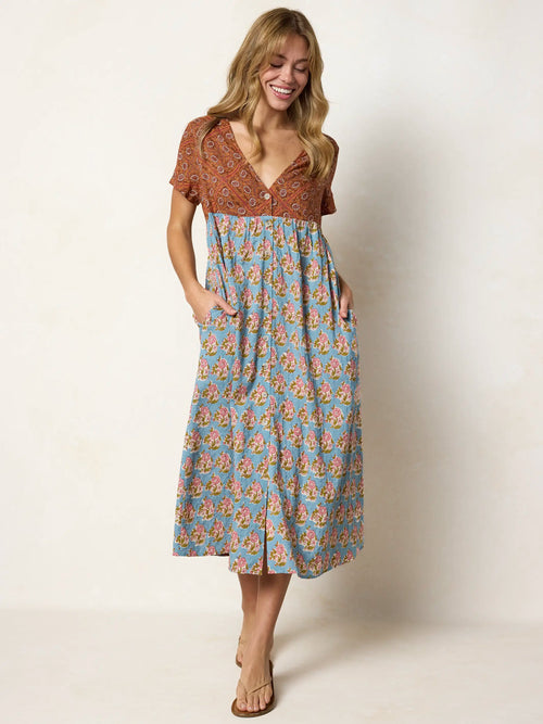 Avery Midi Dress - Wildflower Tiles Rust