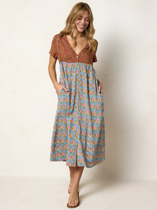 Avery Midi Dress - Wildflower Tiles Rust