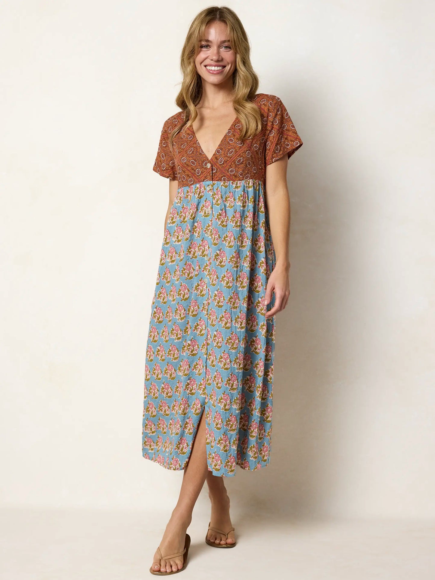 Avery Midi Dress - Wildflower Tiles Rust