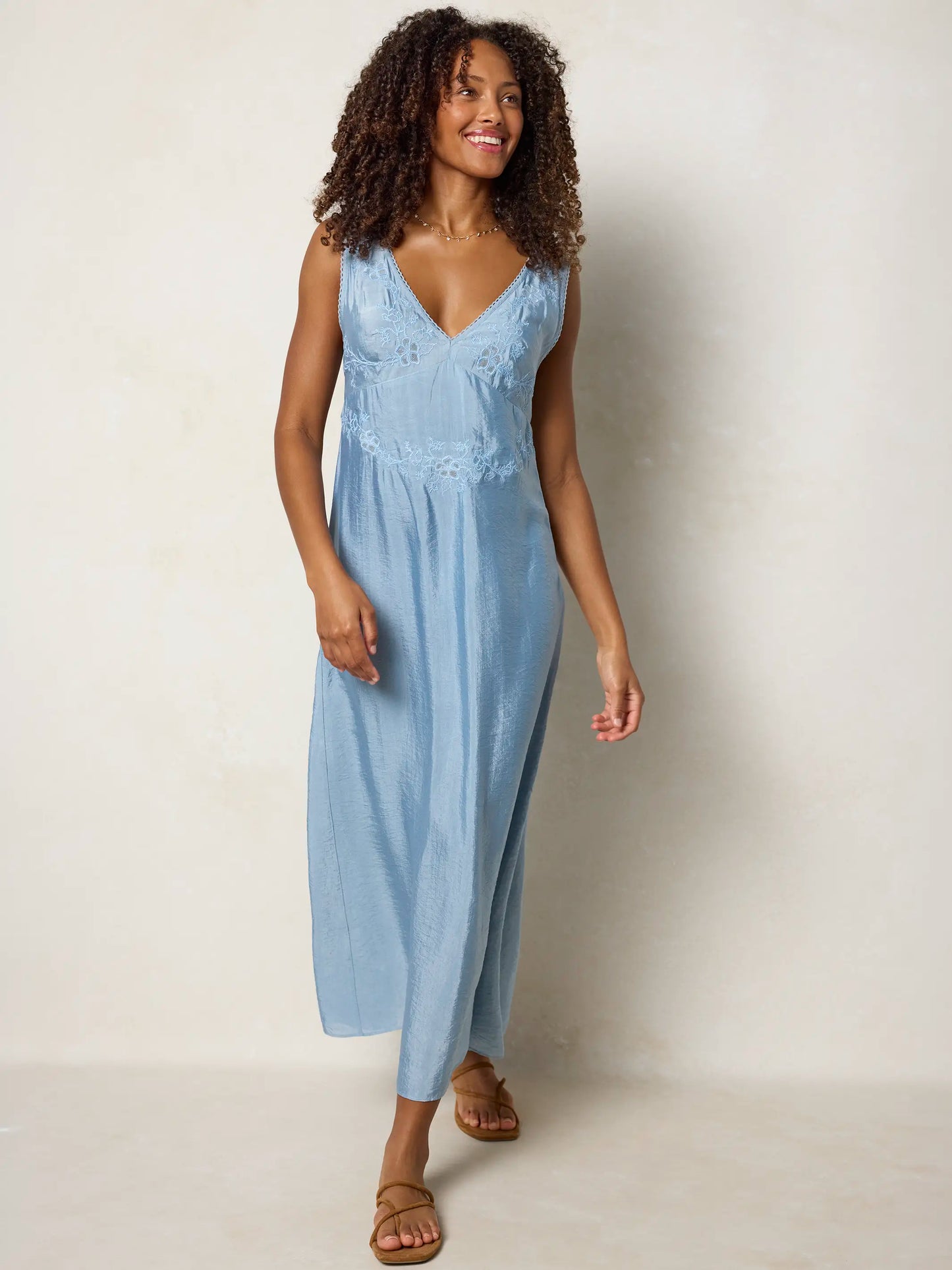 Bella Embroidered Maxi Dress - Dusty Blue