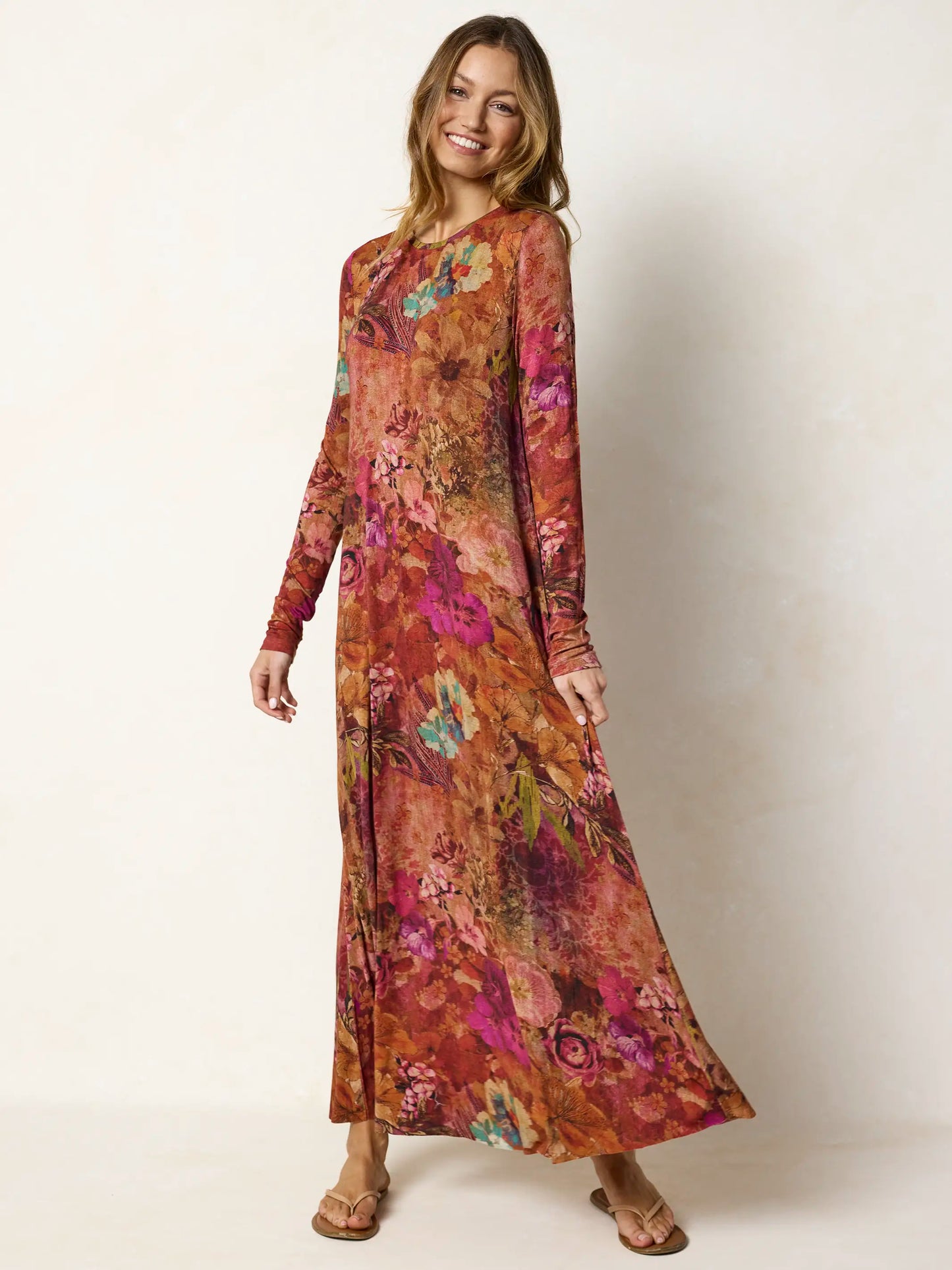Stevie "ButterSoft" Knit Maxi Dress - Autumn Electric Garden