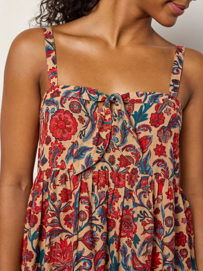 Patti Tie-Front Mini Dress - Sunnyfield Floral Tan