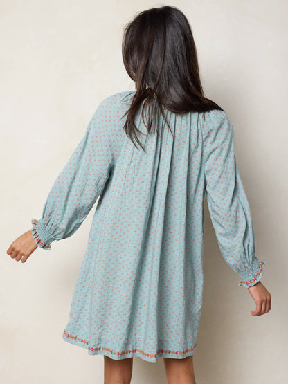 April Embroidered Mini Dress - Drawn Dots Blue