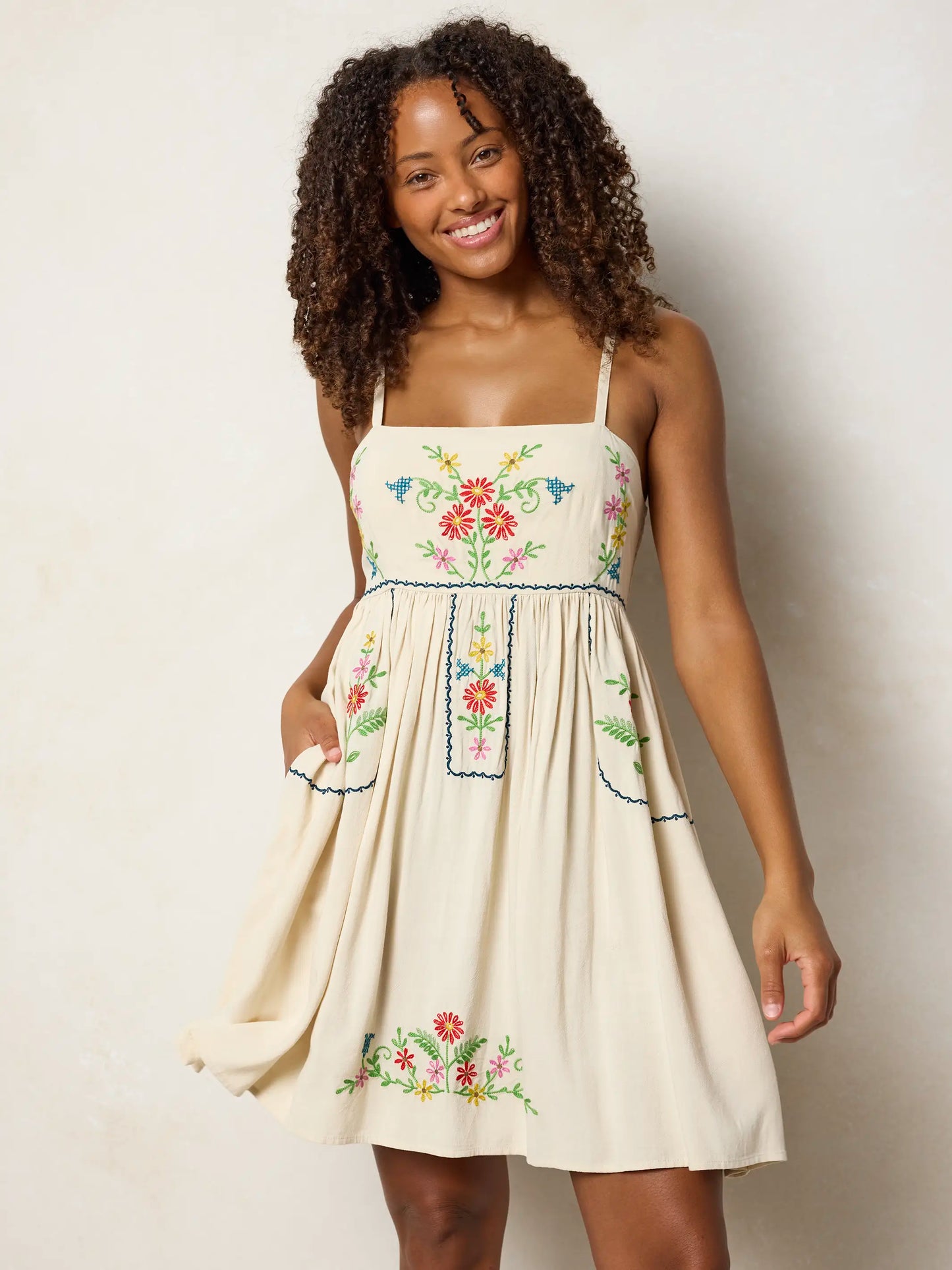 Bailey Embroidered Mini Dress - Oatmeal