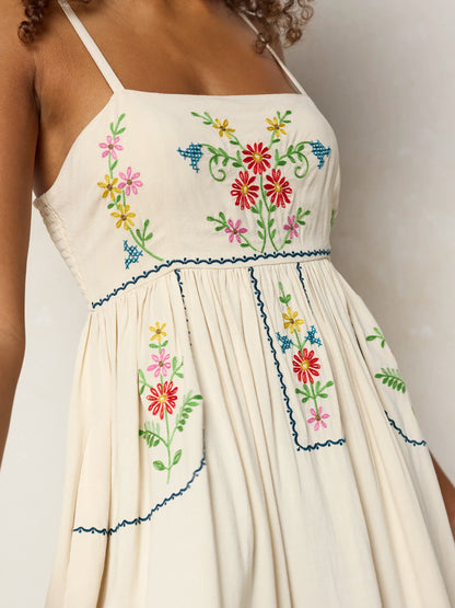 Bailey Embroidered Mini Dress - Oatmeal