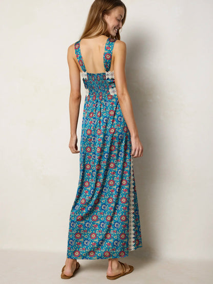 Tennessee Lace Trim Maxi Dress - Peony Block Teal
