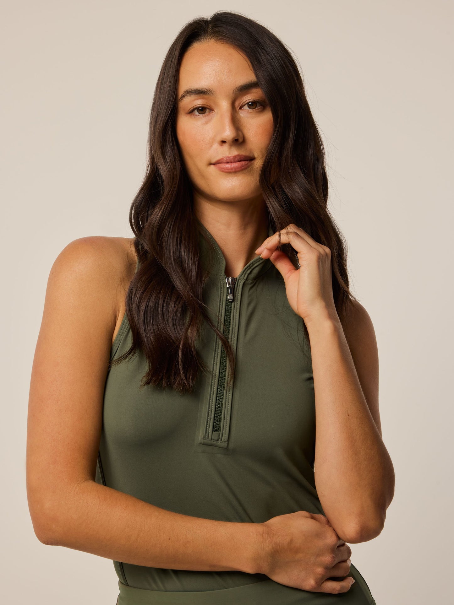 Sleeveless Vesta Mock Neck Top