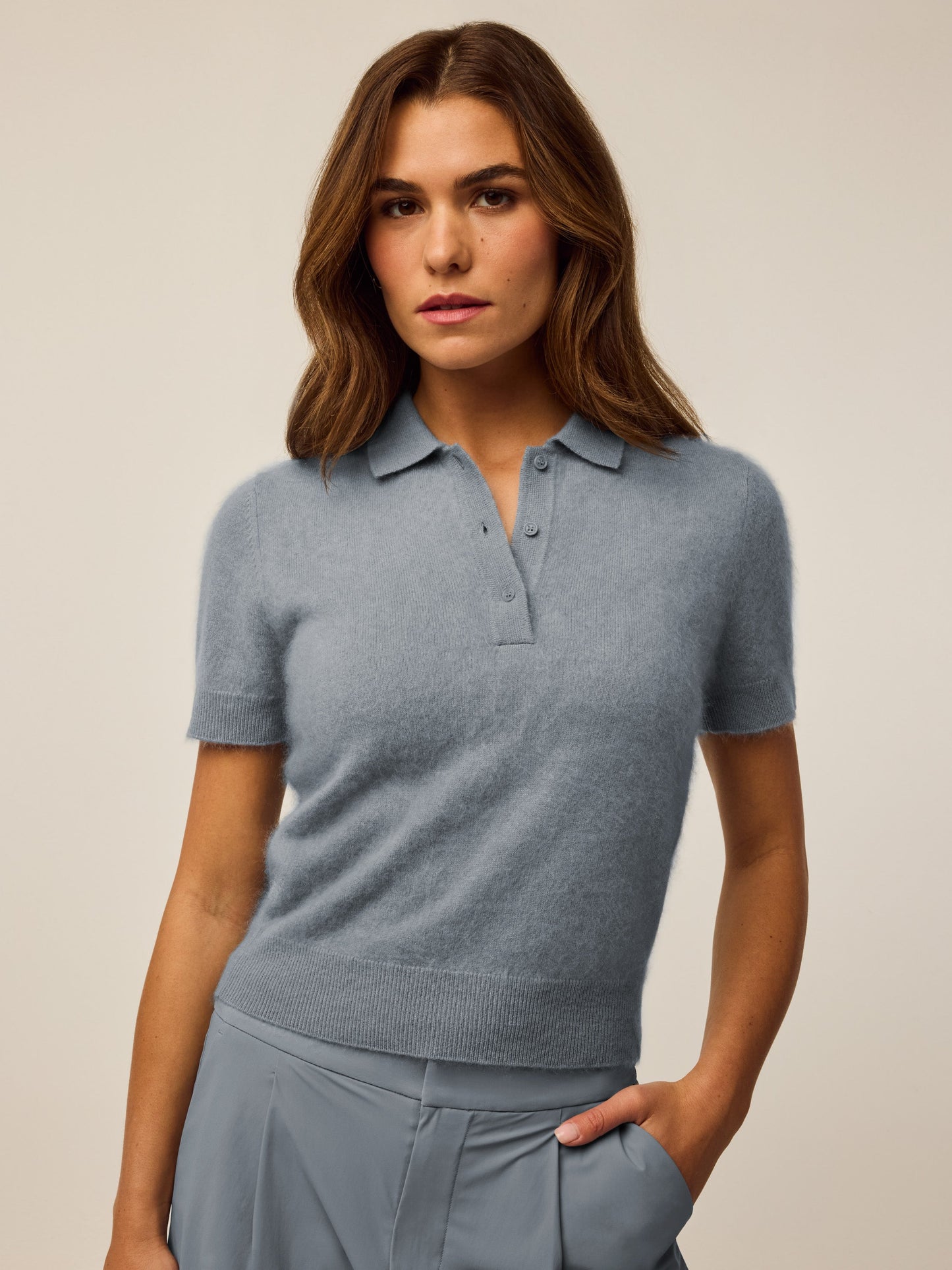 Brushed Bardot Cashmere Short Sleeve Sweater