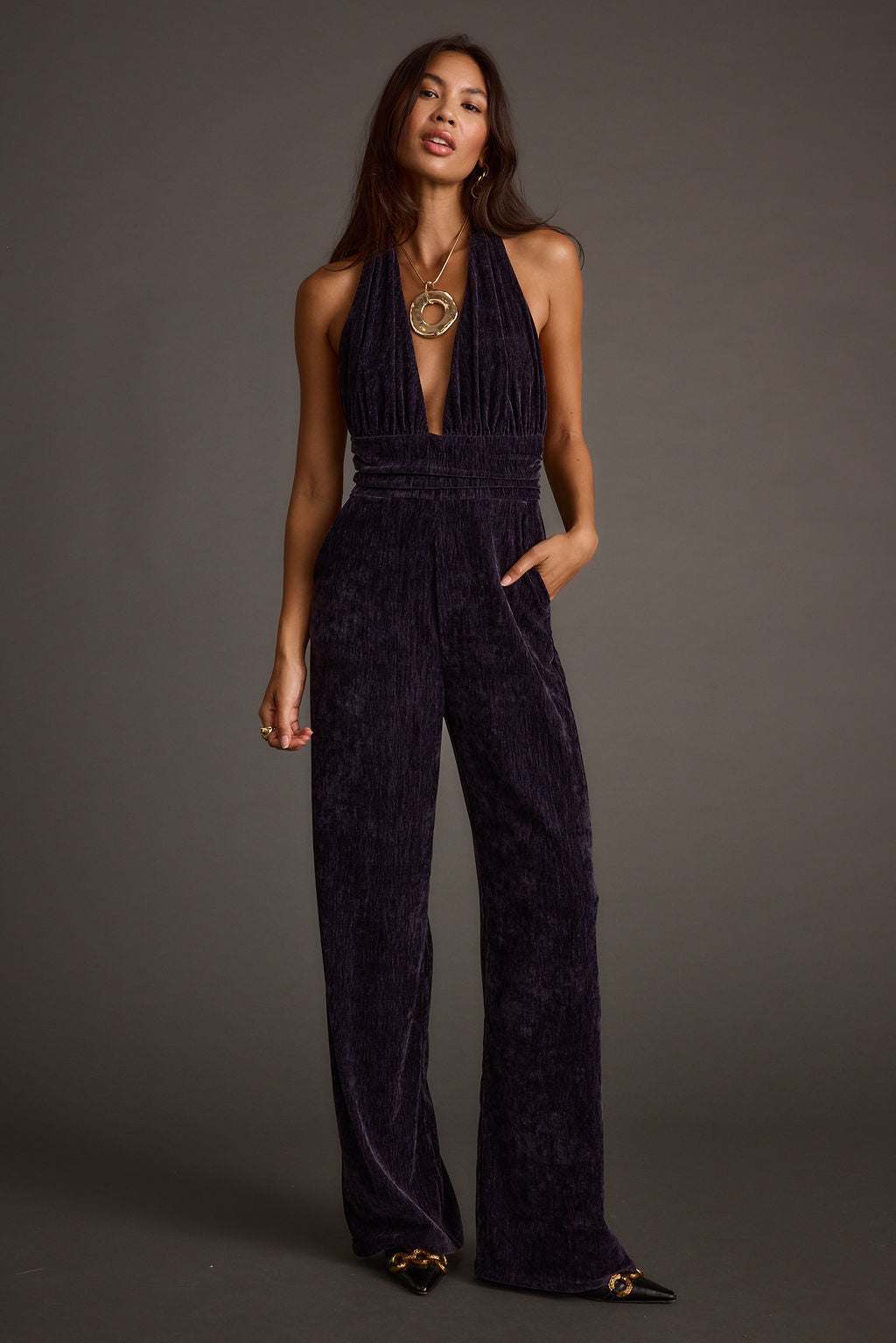 Limelight Midnight Velvet Halter Jumpsuit
