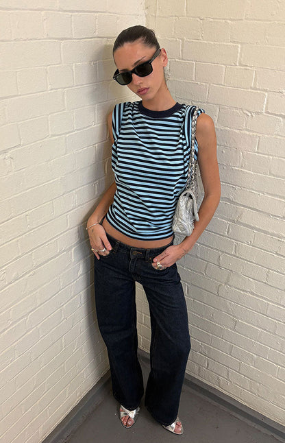 Lioness Bloom Short Sleeve Top Navy Sea Stripe