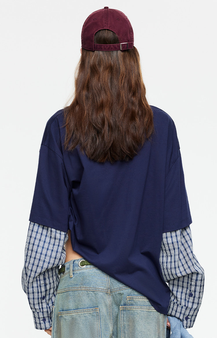 Lioness Bottega Navy Layered Contrast Sleeve Shirt
