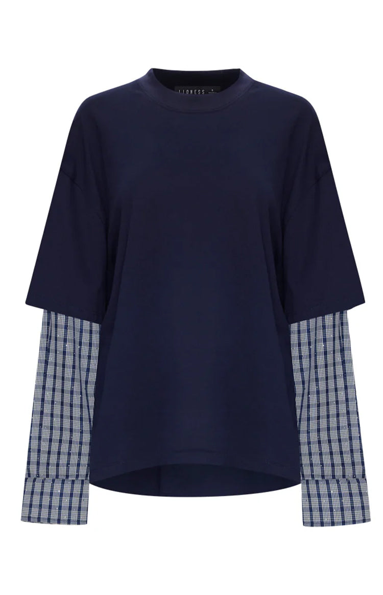 Lioness Bottega Navy Layered Contrast Sleeve Shirt